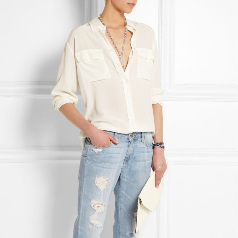 Equipment || Cream Silk Stretch Blouse